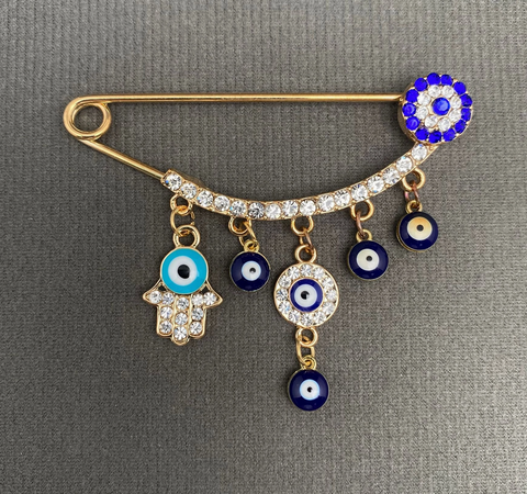 Evil Eye Rhinestone Inlaid Tassel Brooch