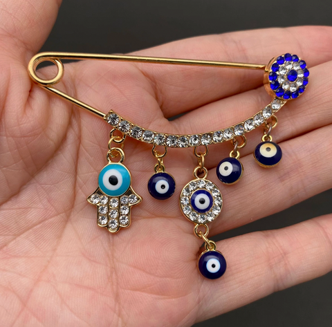 Evil Eye Rhinestone Inlaid Tassel Brooch