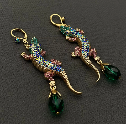 Sparkling Rhinestone Crocodile Dangle Earrings