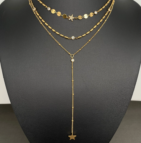 Star Charm 18K Gold Plated 3-layer Chain Necklace