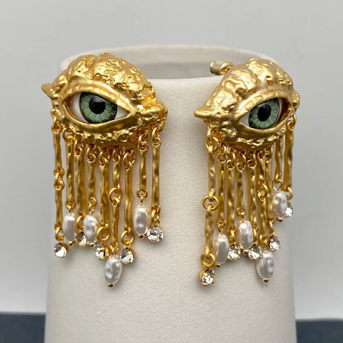 Evil Eye Tassel Pearl Earrings