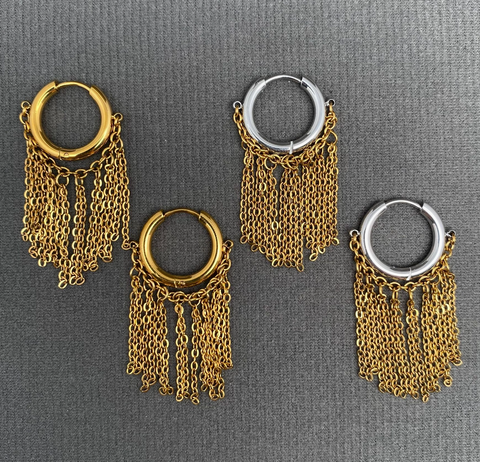 Two Tone Chain Tassel 18K Gold Plated Earrings