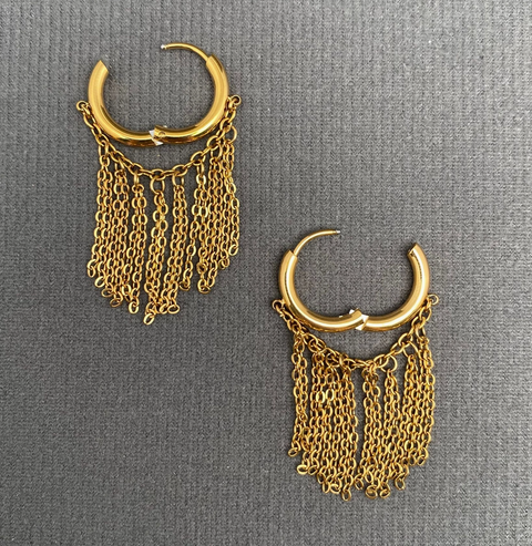 Two Tone Chain Tassel 18K Gold Plated Earrings