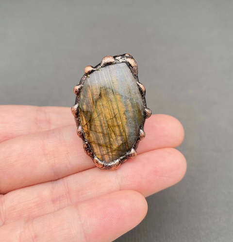 Vintage Anemousite Bronze Natural Stone Adjustable Ring