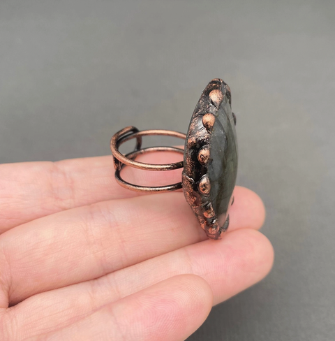 Vintage Anemousite Bronze Natural Stone Adjustable Ring