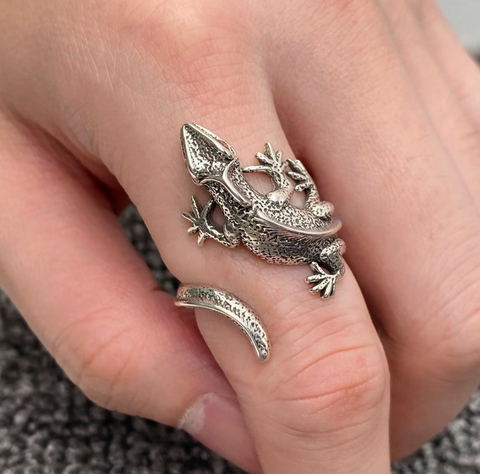 Vintage Red-Eyed Lizard Adjustable Ring