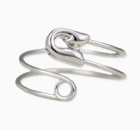 Silver Safety Pin Wrap Ring