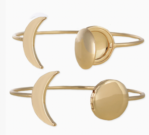Gold Moon Locket Cuff Bracelet