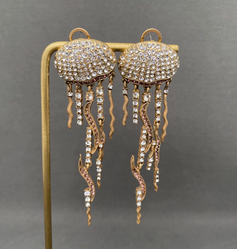 Vintage Rhinestone Inlaid Jellyfish Earrings