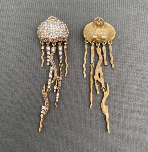 Vintage Rhinestone Inlaid Jellyfish Earrings