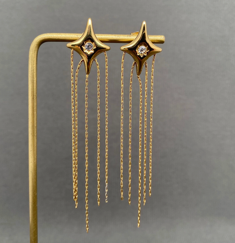 Zircon Inlaid Star Chain Tassel 18K Golden Earrings