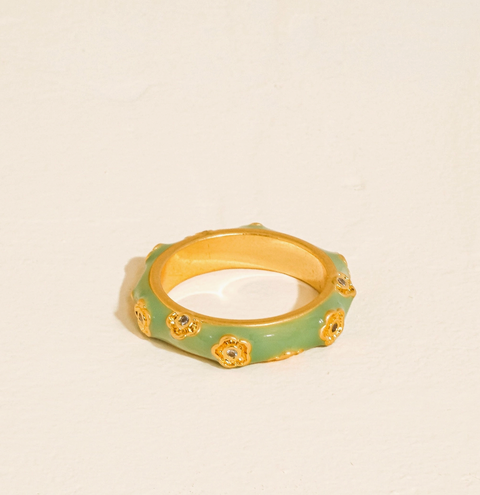 Esma Gold Vintage Floral Enamel Band Ring