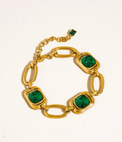 Mabel 18K Gold Non-Tarnish Green Link Bracelet