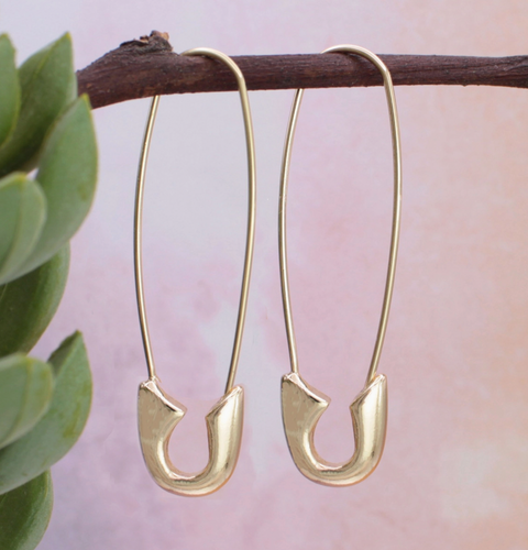 Gold Safety Pin Hoop Earrings
