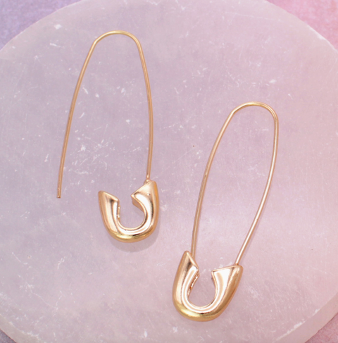 Gold Safety Pin Hoop Earrings