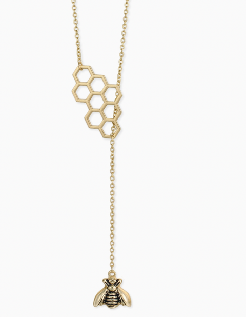 Honey Comb & Bee Gold Lariat Necklace