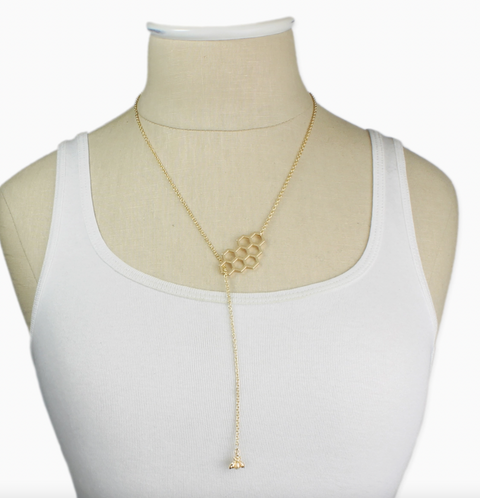 Honey Comb & Bee Gold Lariat Necklace