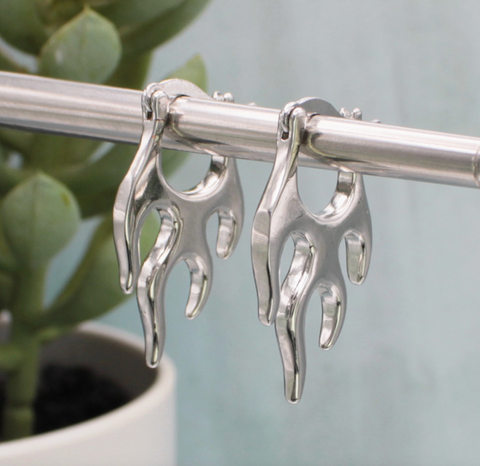 Hot Rod Silver Flames Hoop Earrings