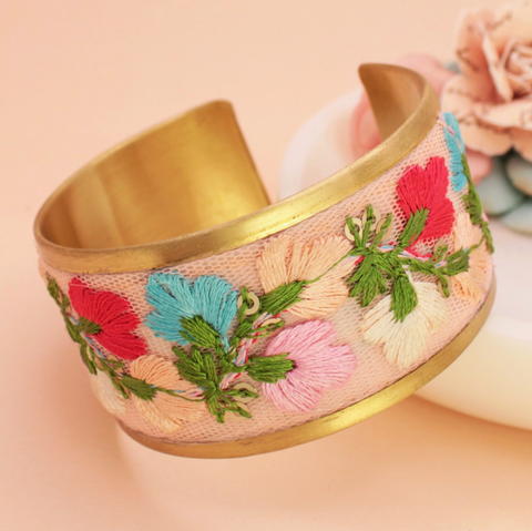 Pastel Posey Embroidered Flower Cuff Bracelet
