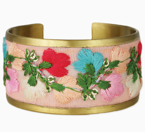 Pastel Posey Embroidered Flower Cuff Bracelet