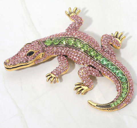 Rhinestone Embellished Alligator Pin Brooch