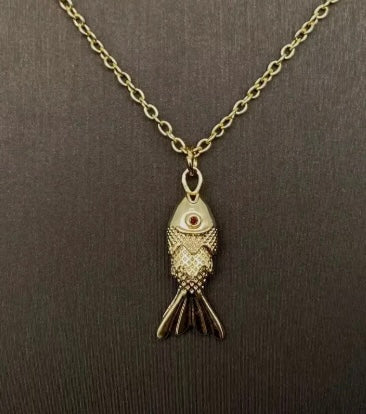 Gold Swinging Tail Fish Charm Necklace- Options