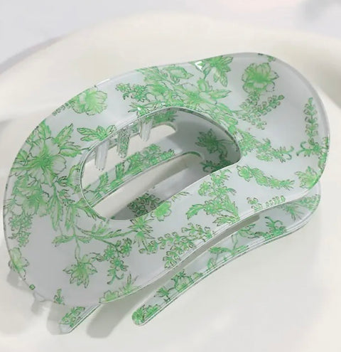 Mixed Print Oval Hair Clip, Vibrant Floral Hair Accessories-options