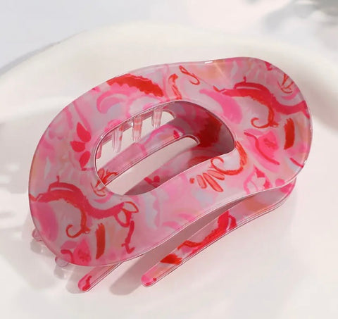 Mixed Print Oval Hair Clip, Vibrant Floral Hair Accessories-options