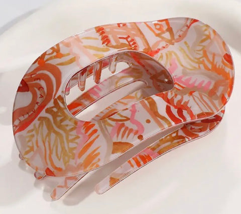 Mixed Print Oval Hair Clip, Vibrant Floral Hair Accessories-options