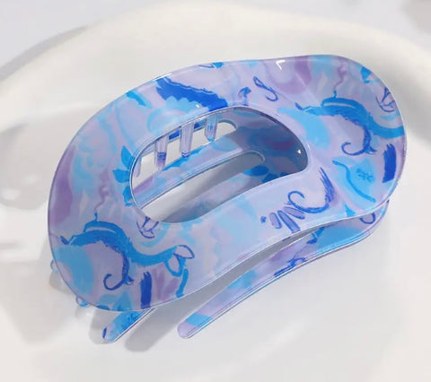 Mixed Print Oval Hair Clip, Vibrant Floral Hair Accessories-options