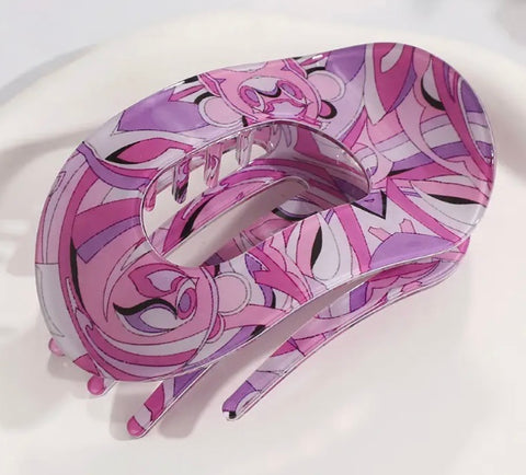 Mixed Print Oval Hair Clip, Vibrant Floral Hair Accessories-options