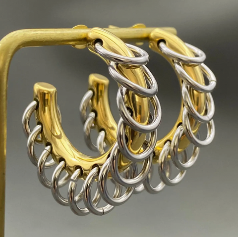 Two-Tone Ring C-Shaped Earring