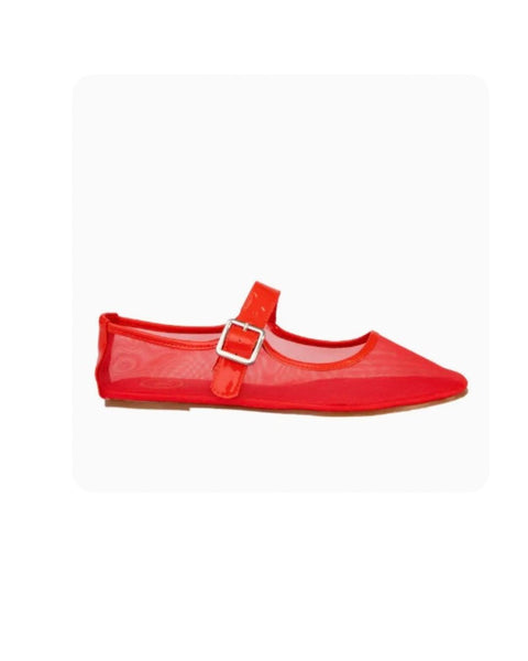 Red Mesh Mary Jane Flats
