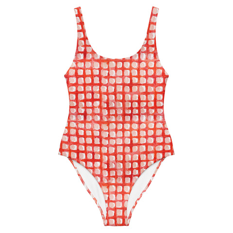 Painted Grid One-Piece Swimsuit