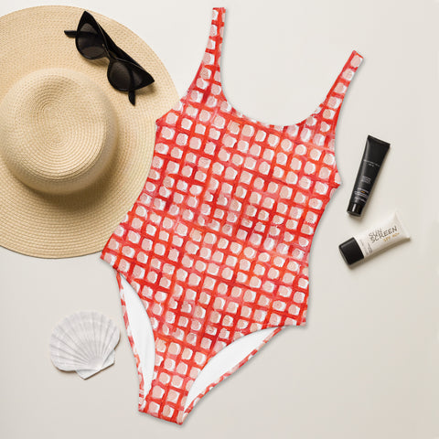 Painted Grid One-Piece Swimsuit
