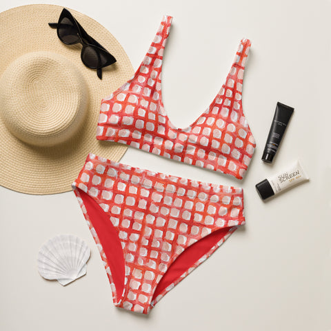 Painted Grid High Waisted Bikini Bottom