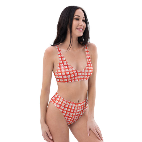 Painted Grid High Waisted Bikini Bottom