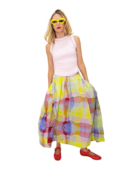 Multi-Colored Plaid Bubble Pocket Skirt