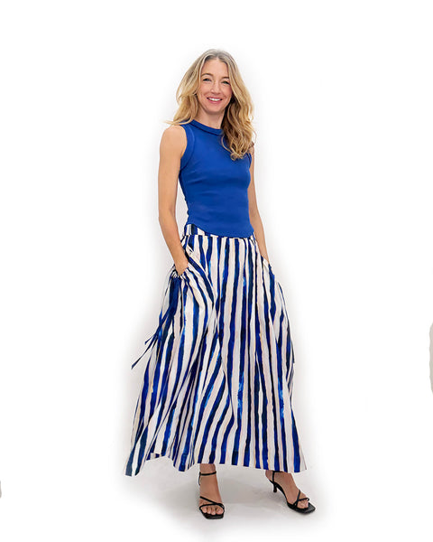 Blue Stripe Bubble Pocket Skirt