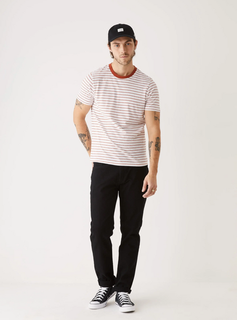 Frank & Oak Striped Slim Fit Hemp T-Shirt Orange