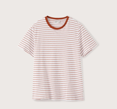 Frank & Oak Striped Slim Fit Hemp T-Shirt Orange