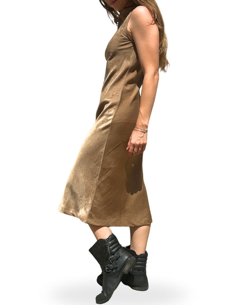 The Sabrina Bias Satin Boat Neck Dress