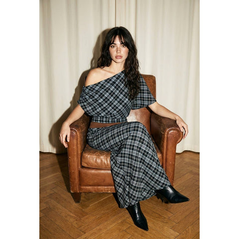 Plaid Asymmetrical Top and Skirt Set