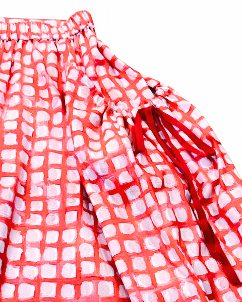 Red Gingham Bubble Pocket Skirt