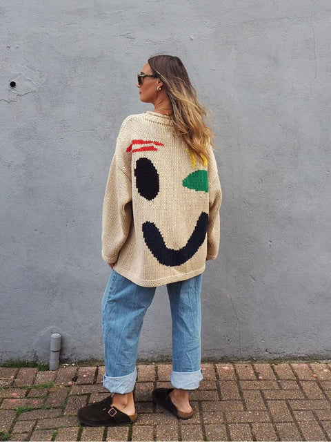 Smiley Face Happy Sunday Feel Good Knit Sweater