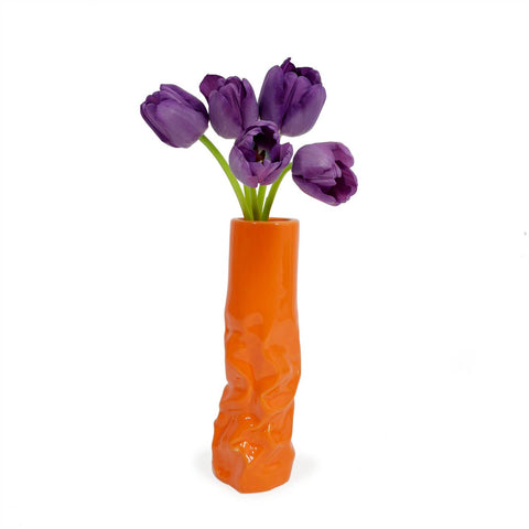 Crushed Paper Bag Vase- Orange