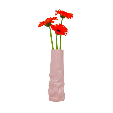 Crushed Paper Bag Vase- Pink