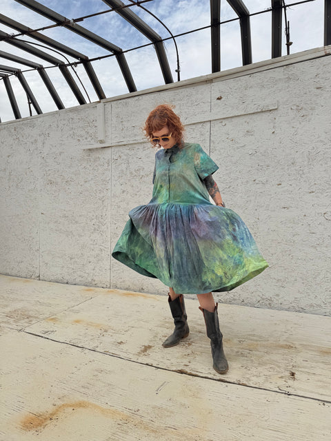 Ice Dyed Shirt Dress Green