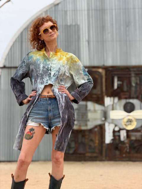 Ice Dyed Button and Tie Shirt