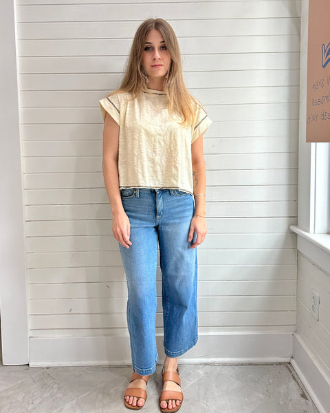 Overlap Open Back Reverse Stitched Crop Top